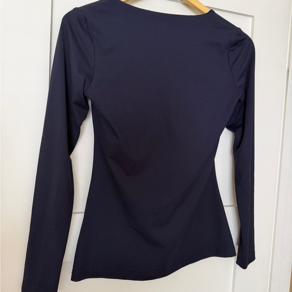 Susana Monaco Navy Long Sleeve Ruched V Neck - Picture 2 of 9